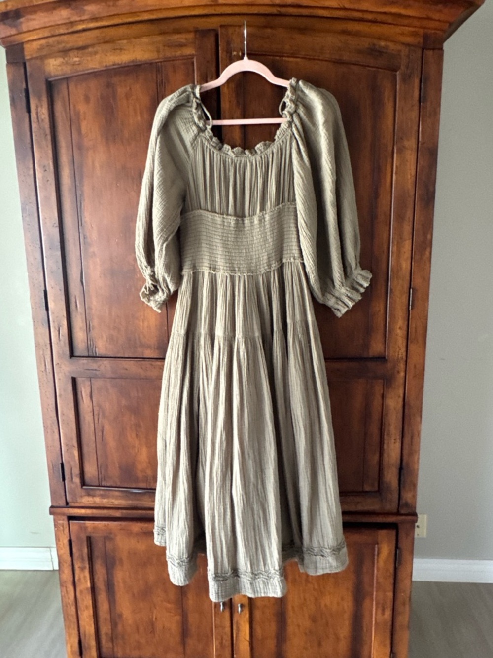 Free People Toledo Midi Dress Cotton Gauze Boho Gypsy Renaissance Medium - Picture 6 of 8